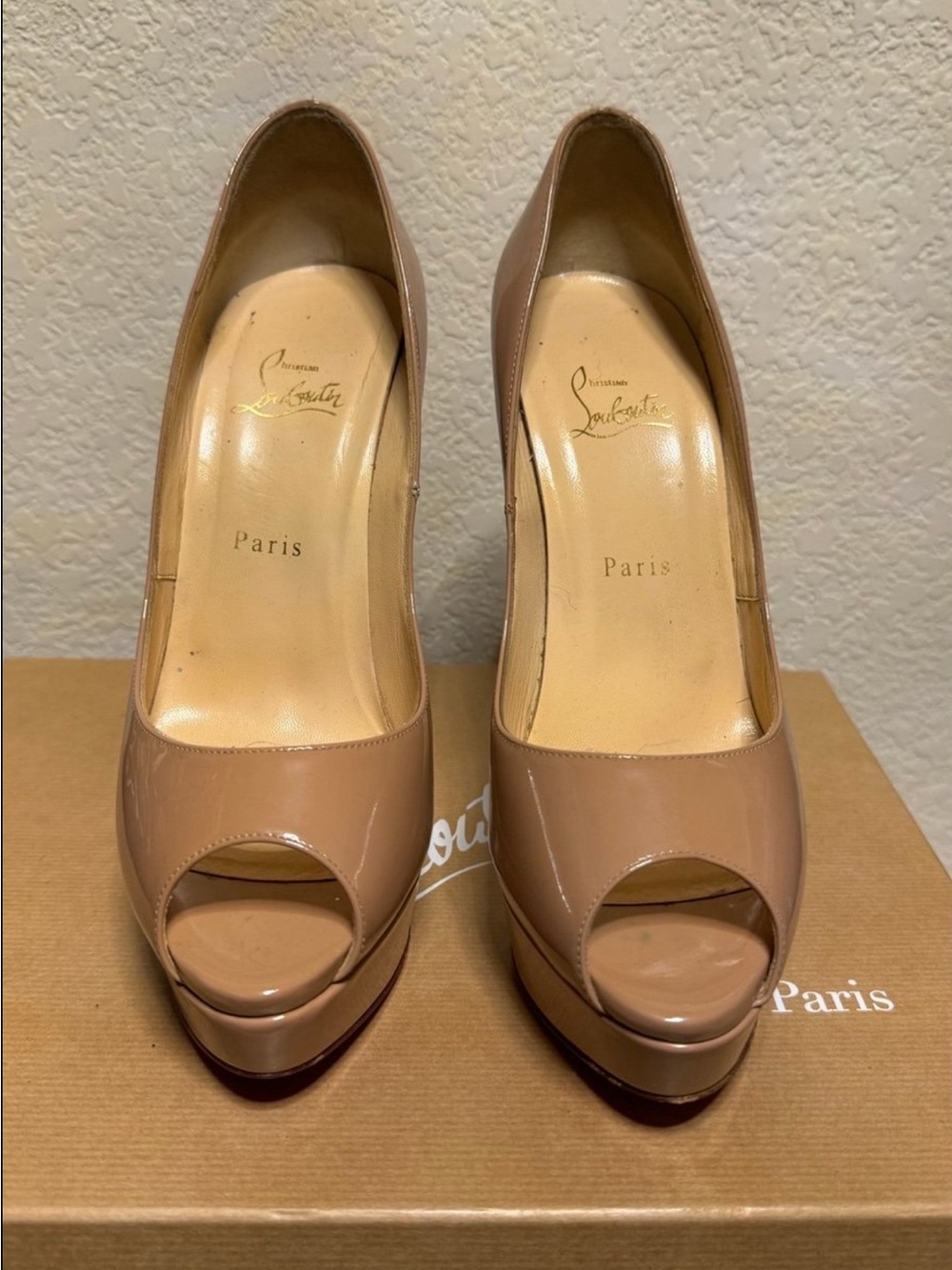 Christian Louboutin Lady Peep Platform Heels – Nude – Size 40.5